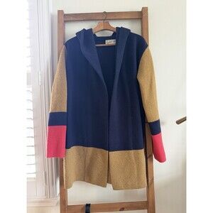 Field Flower Anthropologie M Colorblock Hooded 100% Wool Sweater Coat